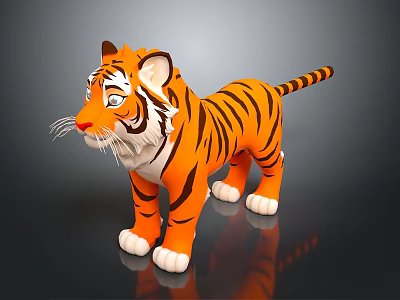 3D Tiger Toy Figure With Orange Black Stripes White Belly Paws And Blue Eyes 3d model