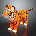 3D Tiger Toy Figure With Orange Black Stripes White Belly Paws And Blue Eyes