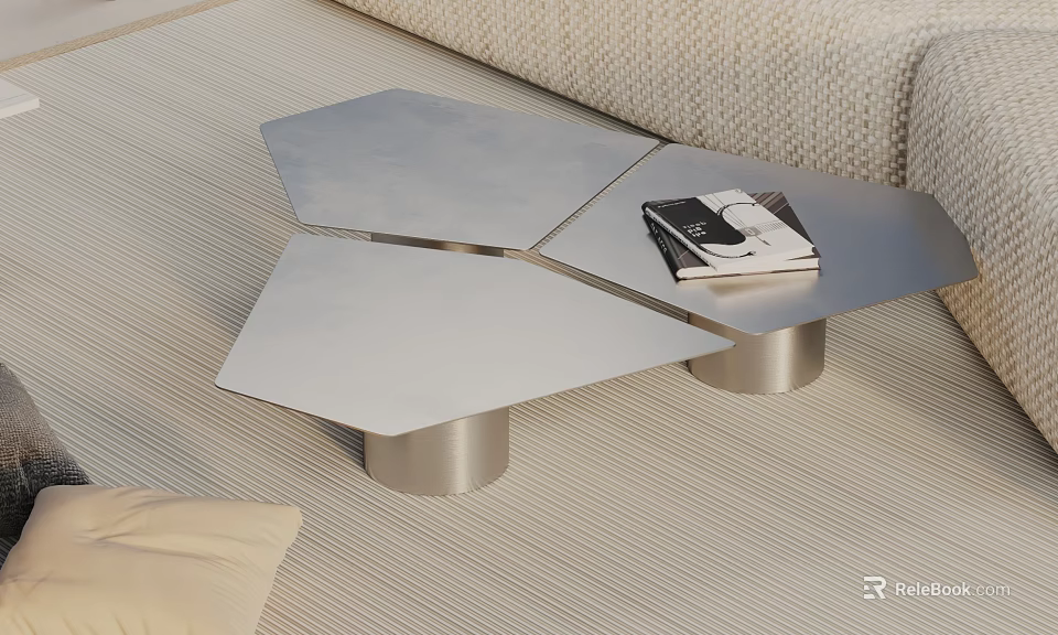 Modern Metallic Irregular Geometric Coffee Table With Magazine In Living Room 3d model 