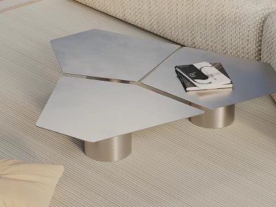Modern Metallic Irregular Geometric Coffee Table With Magazine In Living Room 3d model