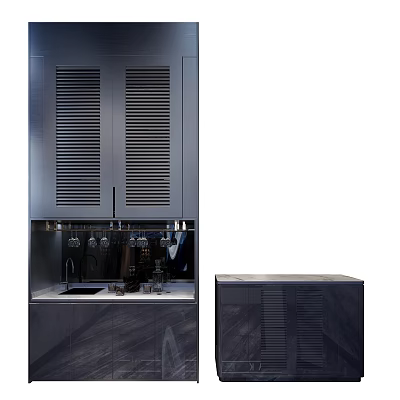 Modern Dark Computer Cabinet With Louvered Doors Workstation And Matching Side Cabinet 3d model