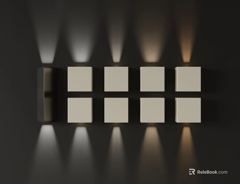 Modern Square Wall Sconces Arranged On Dark Background With Soft Lighting And Projected Shadows 3d model 