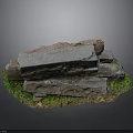 Stacked Natural Stones With Green Moss And Grass On Gray Background