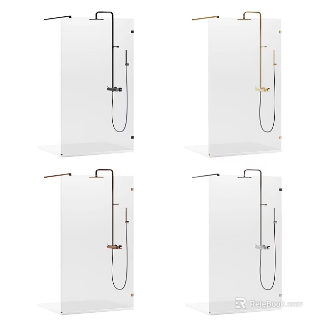 Modern Wall Mounted Shower System With Handheld And Overhead Spray In Black Gold Silver Finishes 3d model 