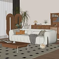 Beige Multi Seater Sofa With Pillows And Blanket In Modern Living Room With Plants