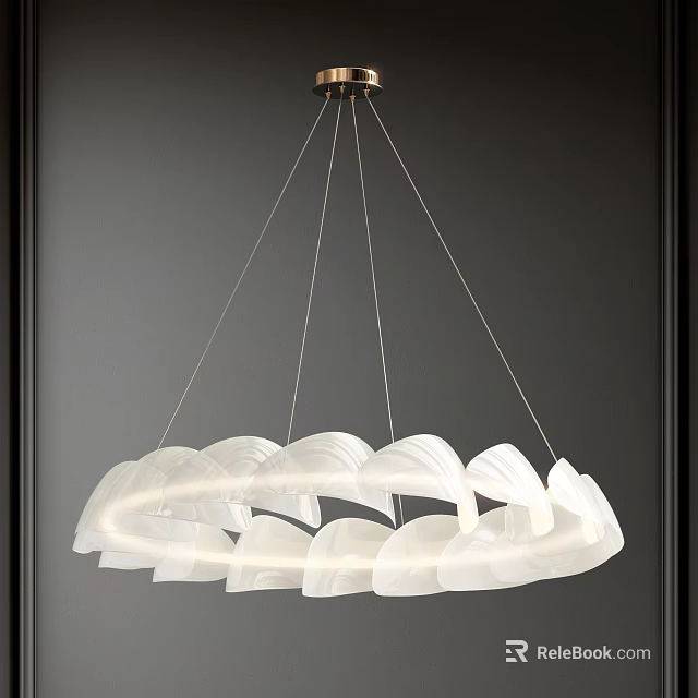 Modern White Curved Chandelier Design Hanging From Ceiling In Contemporary Room 3d model 
