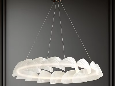 Modern White Curved Chandelier Design Hanging From Ceiling In Contemporary Room 3d model
