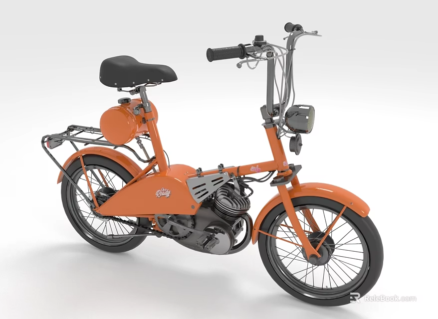 Vintage Orange Motorcycle With Black Seat Front Headlight And Rear Rack 3d model 
