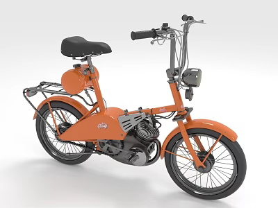Vintage Orange Motorcycle With Black Seat Front Headlight And Rear Rack 3d model