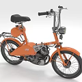 Vintage Orange Motorcycle With Black Seat Front Headlight And Rear Rack