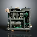 Industrial Mechanical Device With Metal Structure Pipes Green Wires And Wheels