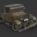 Vintage Rusty Truck With Green Brown Rust Side Old Tire Front Headlights And License Plate