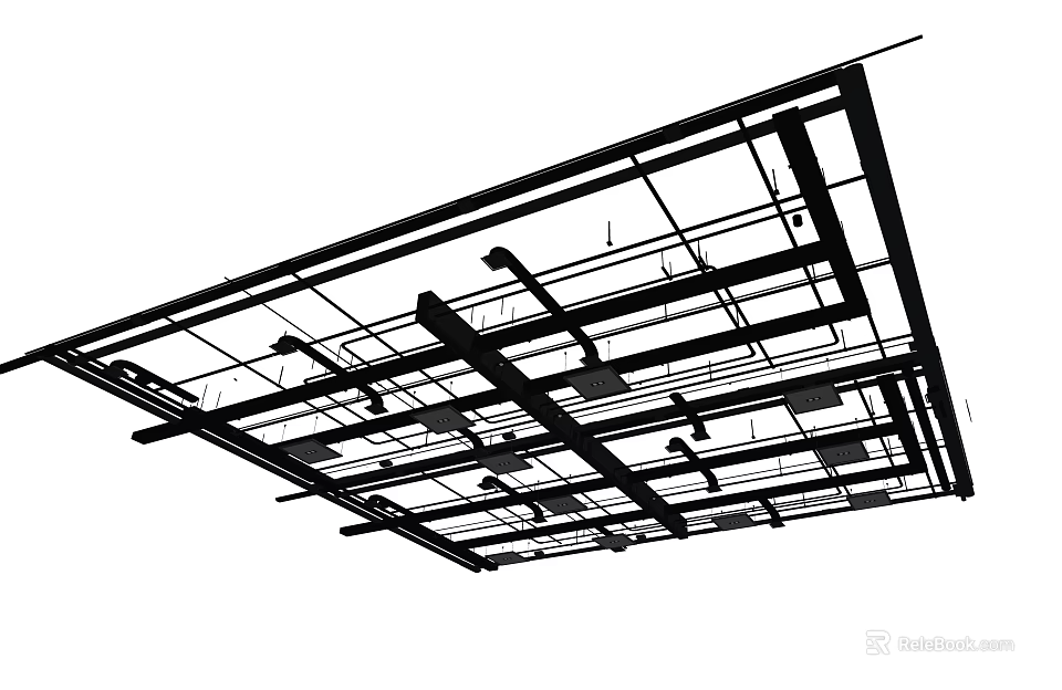 Industrial Building Ceiling Structure With Metal Pipes And Mechanical Framework System 3d model 