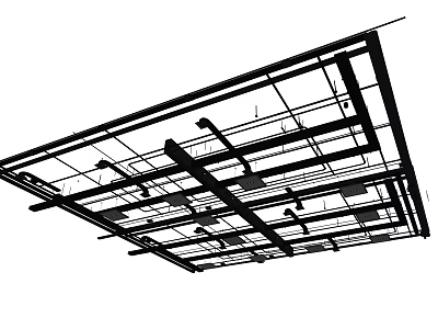 Industrial Building Ceiling Structure With Metal Pipes And Mechanical Framework System 3d model