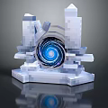 Cartoon Pixel Style Scene With Blue Vortex And White Pillar Structures 3d model