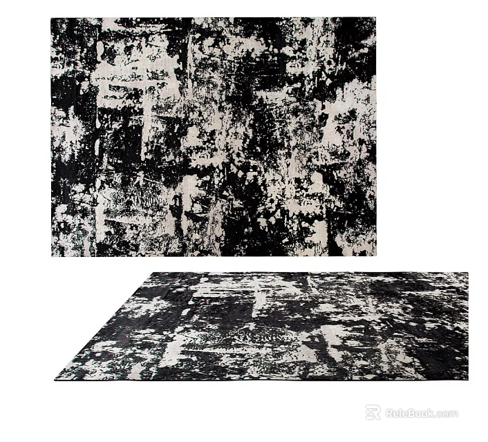Black And White Abstract Square Rug With Textured Pattern For Modern Home Decor 3d model 