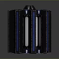 Black Blue White Industrial Equipment Housing With Striped Cylindrical Metal Construction Design