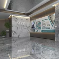 Modern Sales Office Interior With Housing Model Bookshelves Crystal Chandelier And Marble Floor