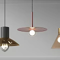 Modern Pendant Lights With Conical Circular Triangular Metallic Shades For Minimalist Interior 3d model
