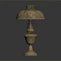 Vintage Brass Table Lamp With Carved Decorations Ornate Shade And Elegant Base Design