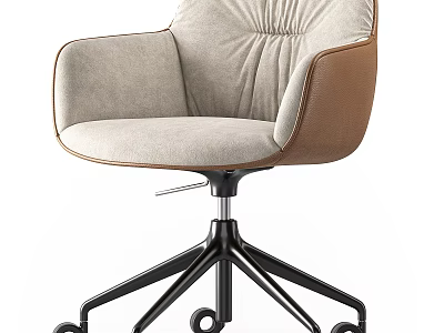 Modern Office Chair With Light Beige Fabric And Brown Leather Trim Black Five-Star Base 3d model