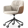 Modern Office Chair With Light Beige Fabric And Brown Leather Trim Black Five-Star Base