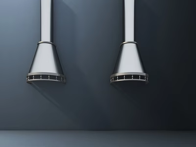 Modern Silver Kitchen Range Hoods Installed On Dark Wall With Sleek Design 3d model