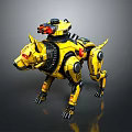 Detailed Yellow Mechanical Dog With Red Eyes And Robotic Components