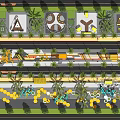 Scenic Commercial Street with Palm Trees Sidewalks Yellow Buildings and Pedestrian Greenery
