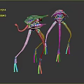 Futuristic Mechanical Sculptures With Long Slender Legs And Purple Glowing Head Components