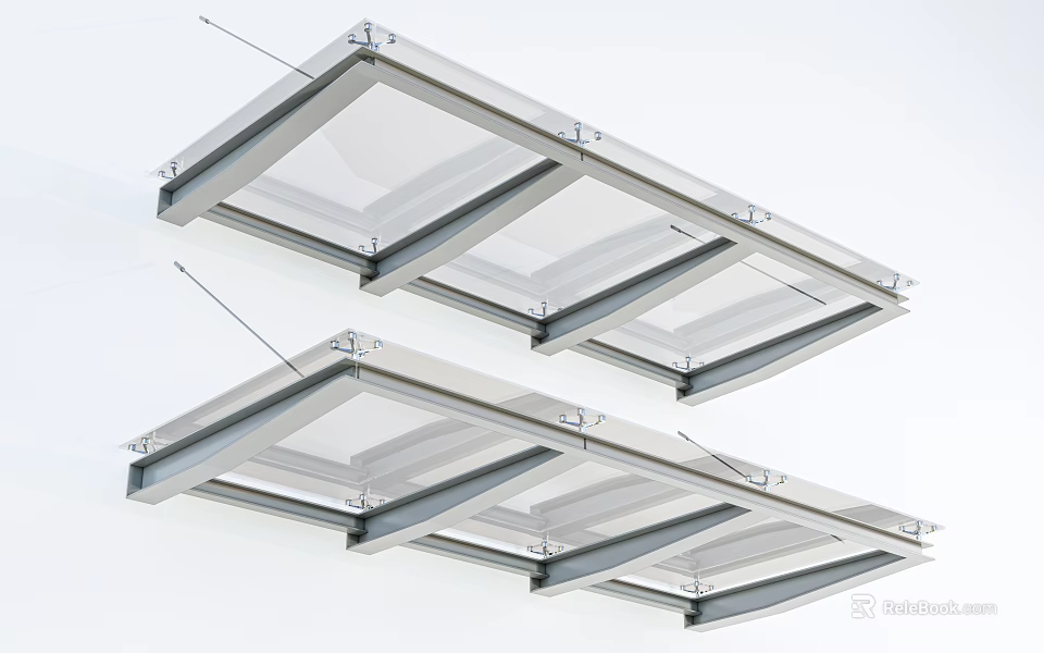 Double Transparent Sunshades With Metal Frame Modern Rectangular Design For Roof Installation 3d model 