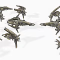Diverse Mechanical Sci Fi Flying Vehicles with Intricate Metallic Structures 3d model