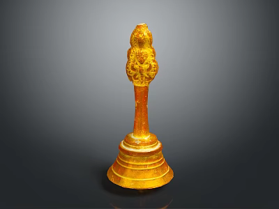 Golden Decorative Sculpture Featuring Intricate Carving And Ornate Base Design 3d model