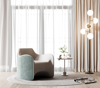 Modern Single Sofa Single Sofa Side Floor Lamp Combination 3d model