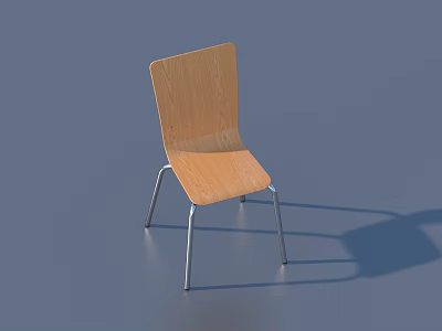 Modern Single Chair With Wooden Seat Backrest And Metal Legs 3d model