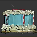 Blue Cake With Whipped Cream Chocolate Sprinkles Cherries And Striped Candy Sticks On Yellow Base