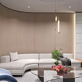 Modern Living Room Interior Design With Sofa Accent Chair Green Plants And Hanging Light