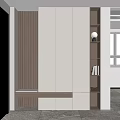 Modern Built in Shoe Cabinet Featuring White Doors Wooden Accents Open Shelves And Lighting