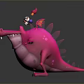 Horned Pink Reptile Cartoon Character Juggling Colorful Objects In 3D Render