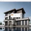 Two Story Modern Chinese Style Detached Villa Exterior With Large Windows Balcony And Water Pool