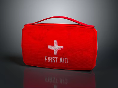 Red First Aid Bag With White Cross Symbol And Red Handle Design Feature 3d model