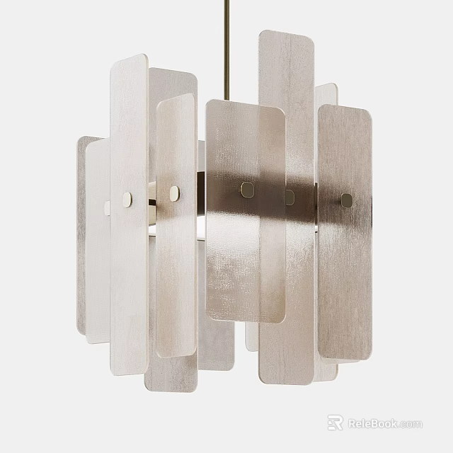 Modern Brushed Metal Chandelier With Sleek Rectangular Slats And Contemporary Design 3d model 