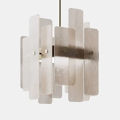 Modern Brushed Metal Chandelier With Sleek Rectangular Slats And Contemporary Design 3d model