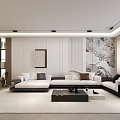 Modern Living Dining Room Interior With Large Sofa Coffee Table And Decorative Wall Art
