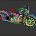 Vintage Blue and Yellow Motorcycle with Brown Leather Seat and Chrome Details