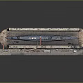 Submarine In Dry Dock With Maintenance Equipment And Surrounding Structures