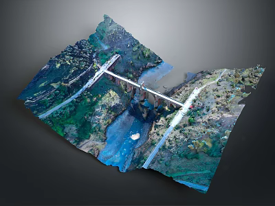 Scenic Aerial View Of Bridge Over River With Roads And Green Surroundings 3d model