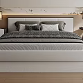 Modern Bedroom Interior With White Bed Curtains Pendant Lights And Wooden Floor