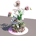 Multi Layered Decorative Floral Arrangement With Pink White Flowers And Green Leaves