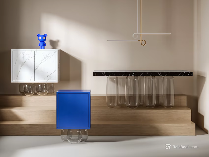 Modern Minimalist Side Table With Marble Top And Transparent Glass Legs Design 3d model 